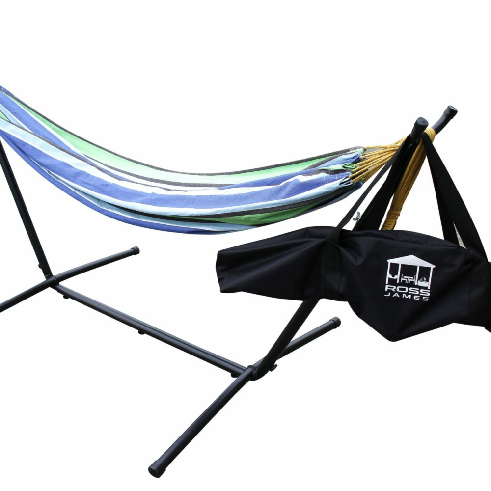 Ross James Garden Furniture, 100% Double Cotton Hammock with heavy Duty Metal Stand with over 200kg Weight Capacity