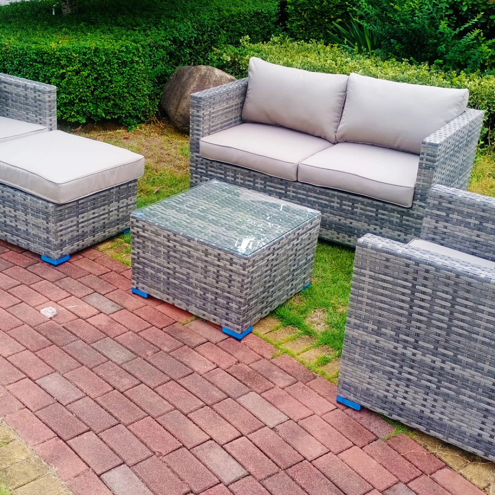 5 Piece Luxury Aluminium Framed Mixed Grey Rattan Sofa and table set