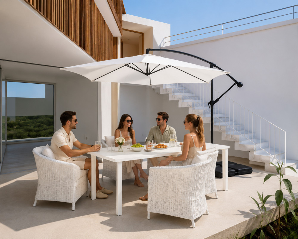 Ross James Luxury Garden Furniture Parasol with crank handle and base weights