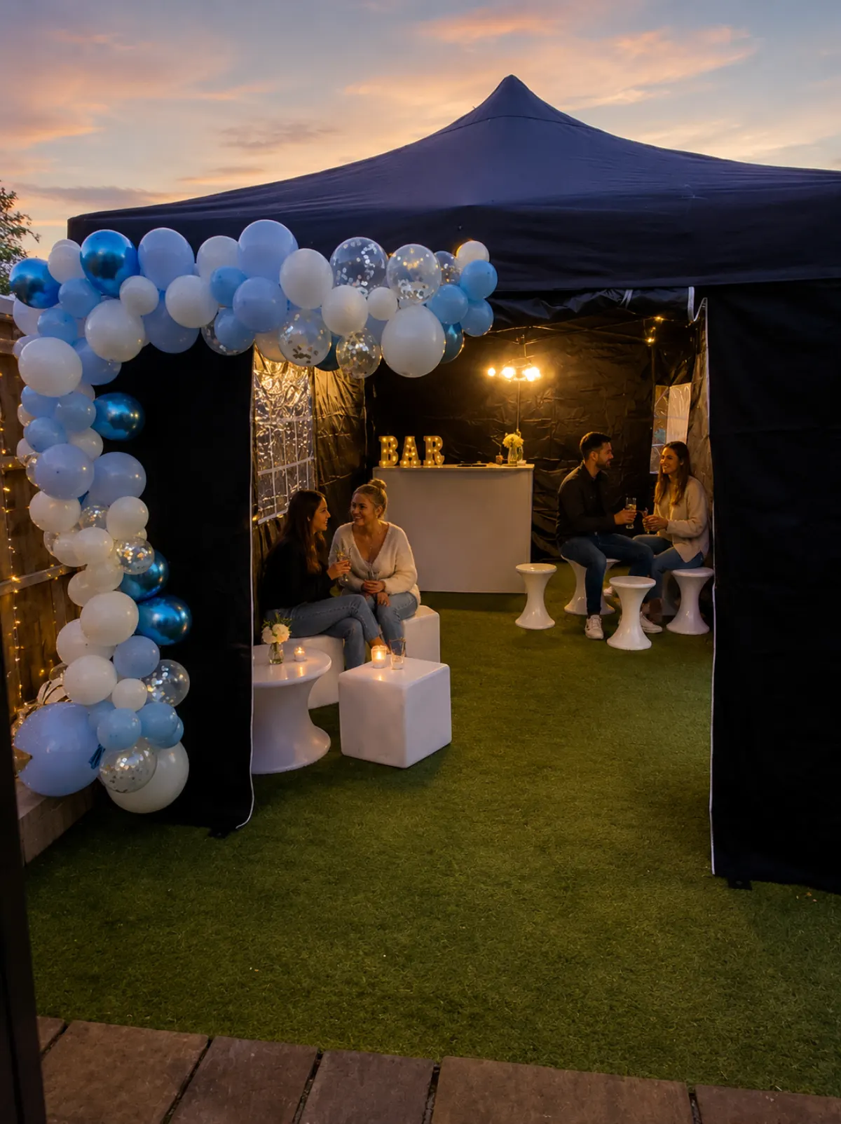 Navy superior gazebo hosting a garden party